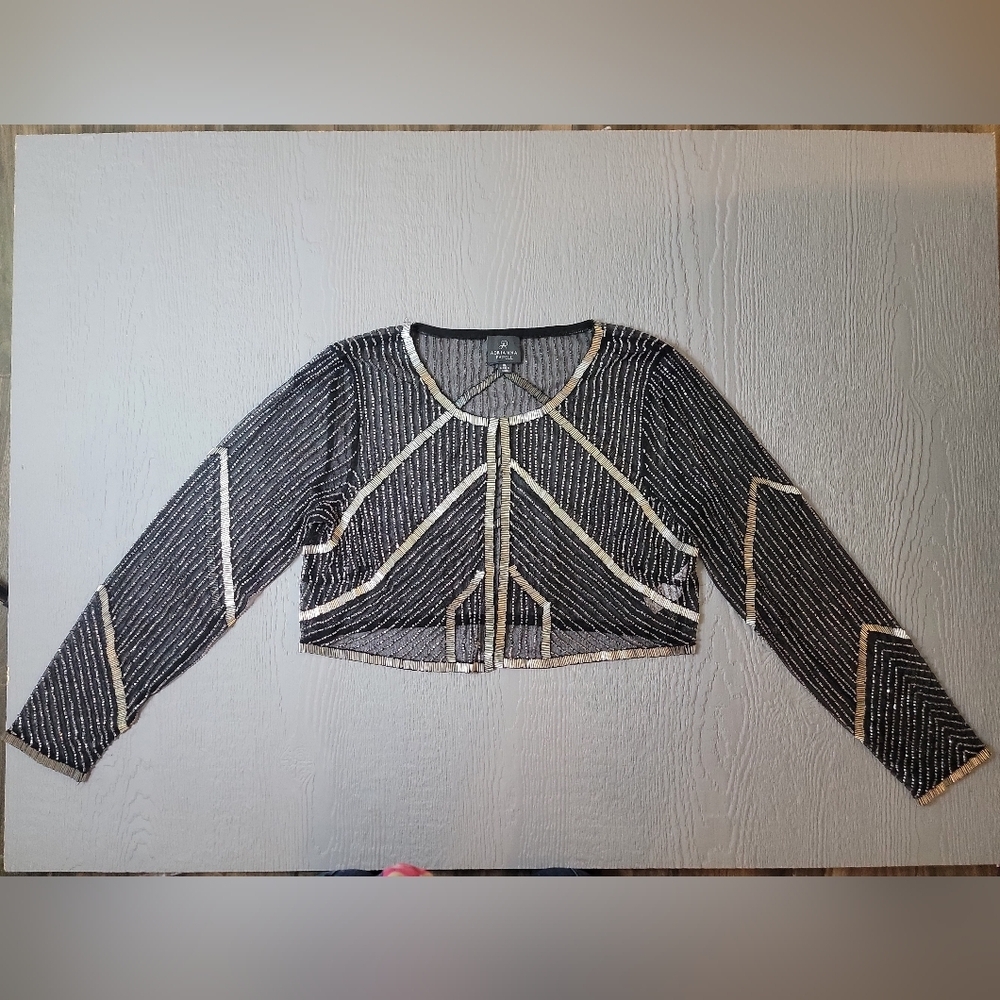 ♡Adrianna Papell Womens ALL Beaded ‎ Black And Gold Cardigan Size M A-14